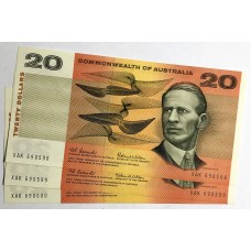 AUSTRALIA 1966 . TWENTY 20 DOLLARS BANKNOTE . COOMBS/WILSON . CONSECUTIVE TRIO